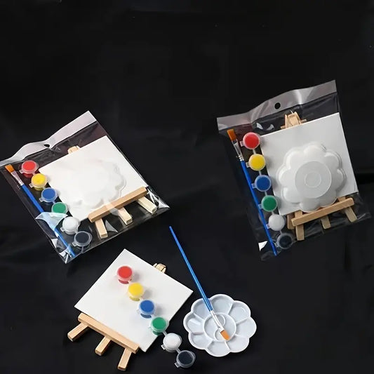 Mini Canvas & Easel Prop with paint and paintbrush