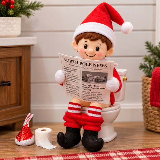 Elf Bathroom Prank Set - Mini Newspaper, TP and a chocolate Kiss