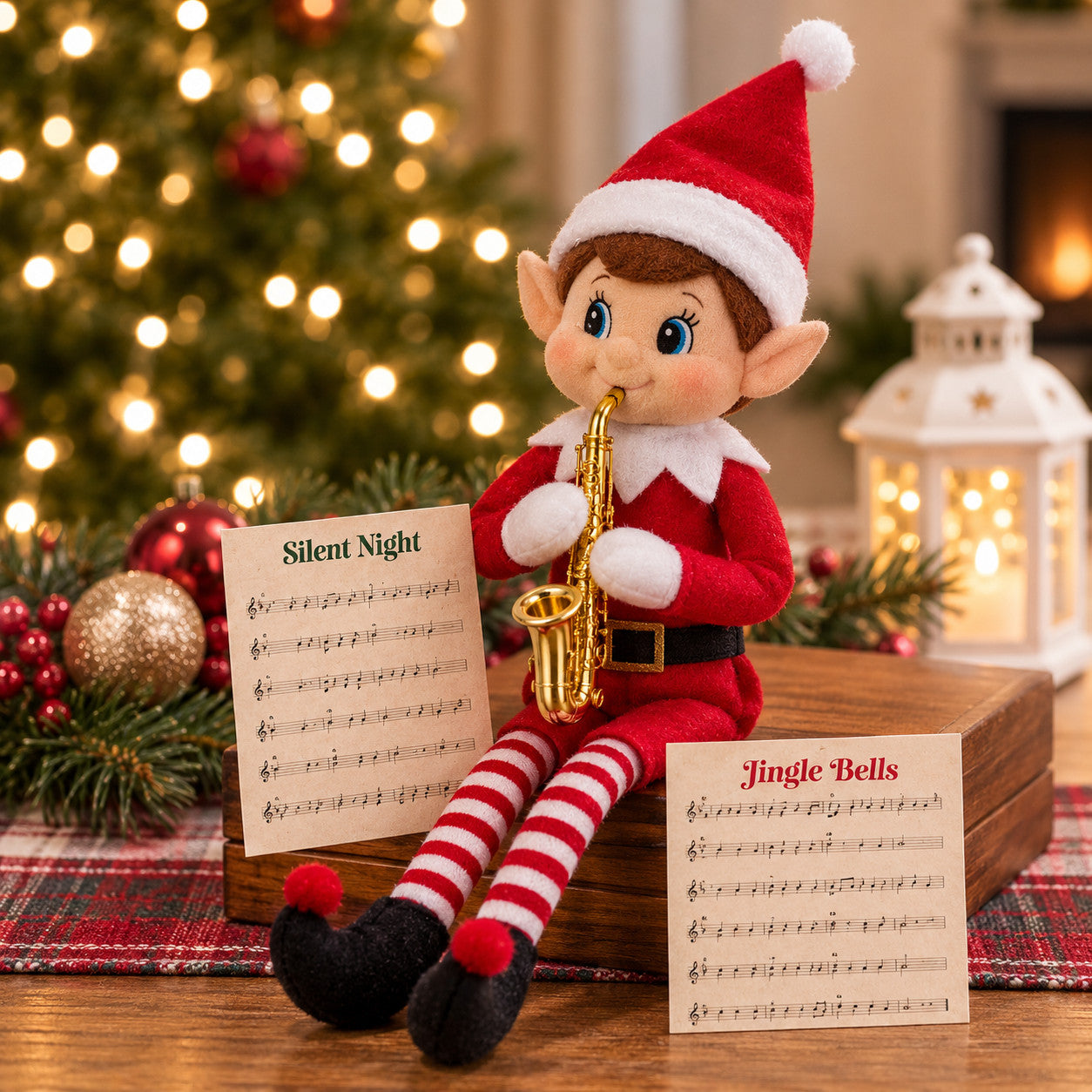 Band Practice elf antic with saxophone